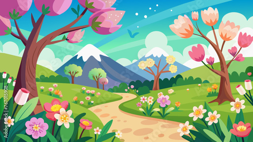 spring-blooming-flowers background vector illustration 