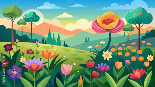 spring-blooming-flowers background vector illustration 