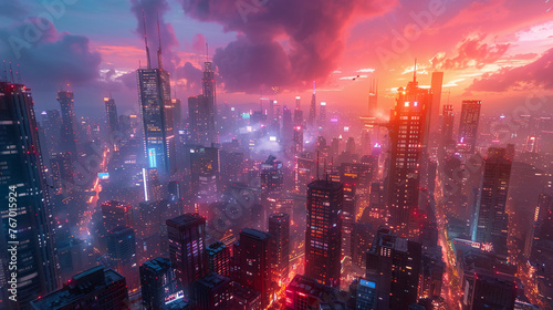 Design a futuristic cyberpunk cityscape. AI generative