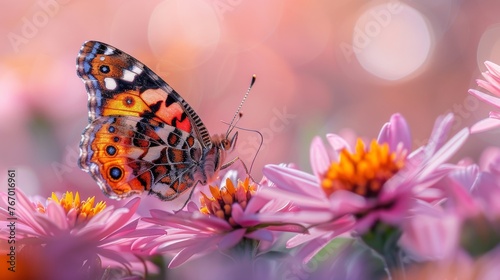 Butterfly Resting on Pink Flower
