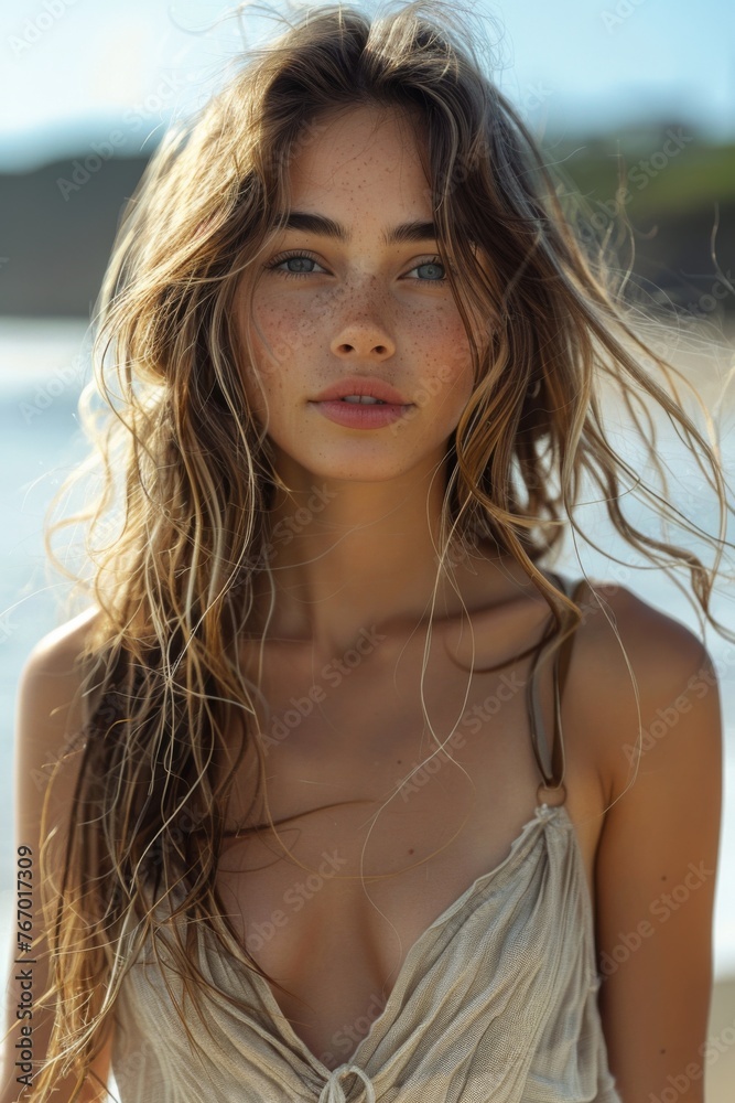 a young supermodel girl on a beach