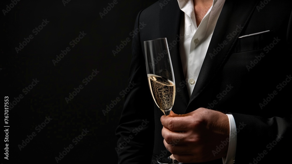 Elegant Celebration: Man in Suit with Champagne Glass Elegant Celebration: Man in Suit with Champagne Glass