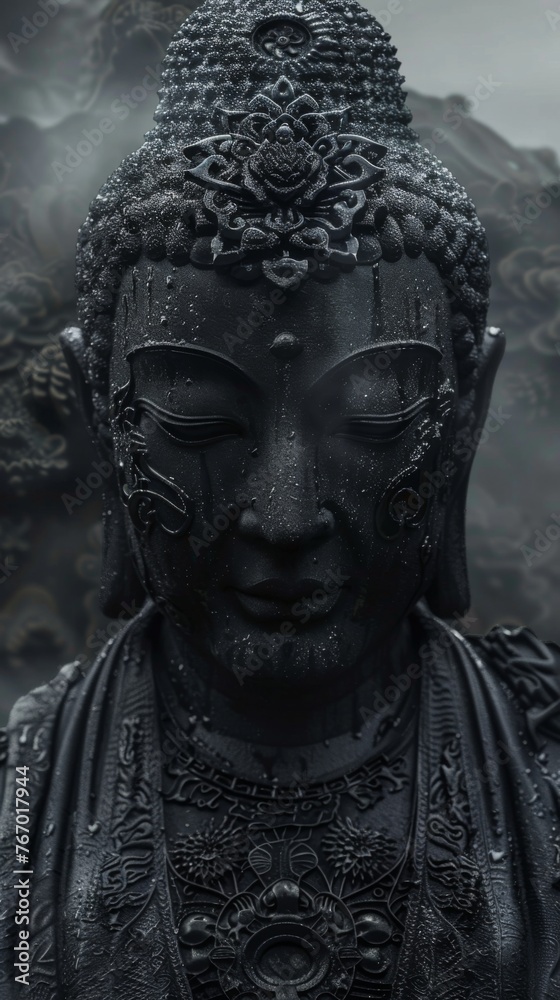 angry scary black Buddha, Background is a dying night angry scary black Buddha, Background is a dying night