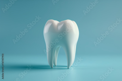3D Tooth on Blue Background. Dental Concept