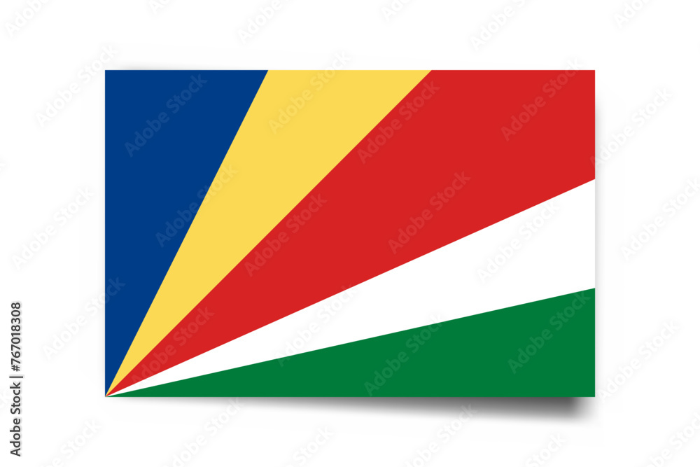 Seychelles flag - rectangle card with dropped shadow isolated on white background. Seychelles flag - rectangle card with dropped shadow isolated on white background.
