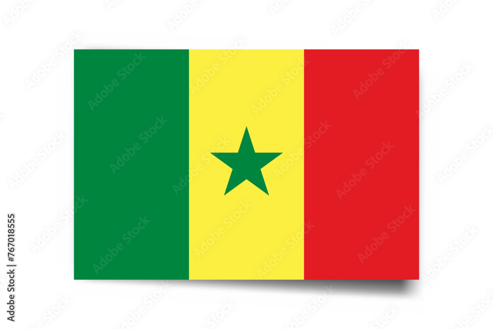 Senegal flag - rectangle card with dropped shadow isolated on white background. Senegal flag - rectangle card with dropped shadow isolated on white background.