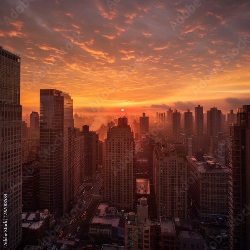 beautiful sunrise in big city  © Denis