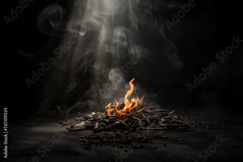 Playing light rays over the fire on a black background