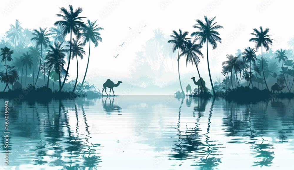a camels walking in the water