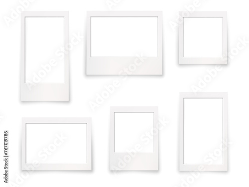 Realistic photo frames mockup with empty squares. Vector isolated set of or instant photography borders with no content. Display or exhibition of product, memory design camera style
