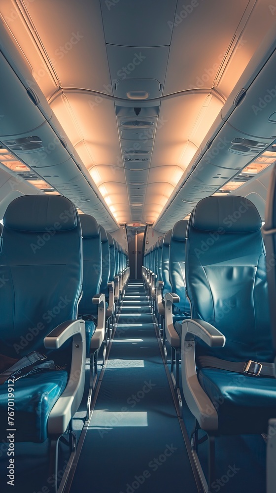 Obraz premium Empty passenger seats in cabin of the Bus