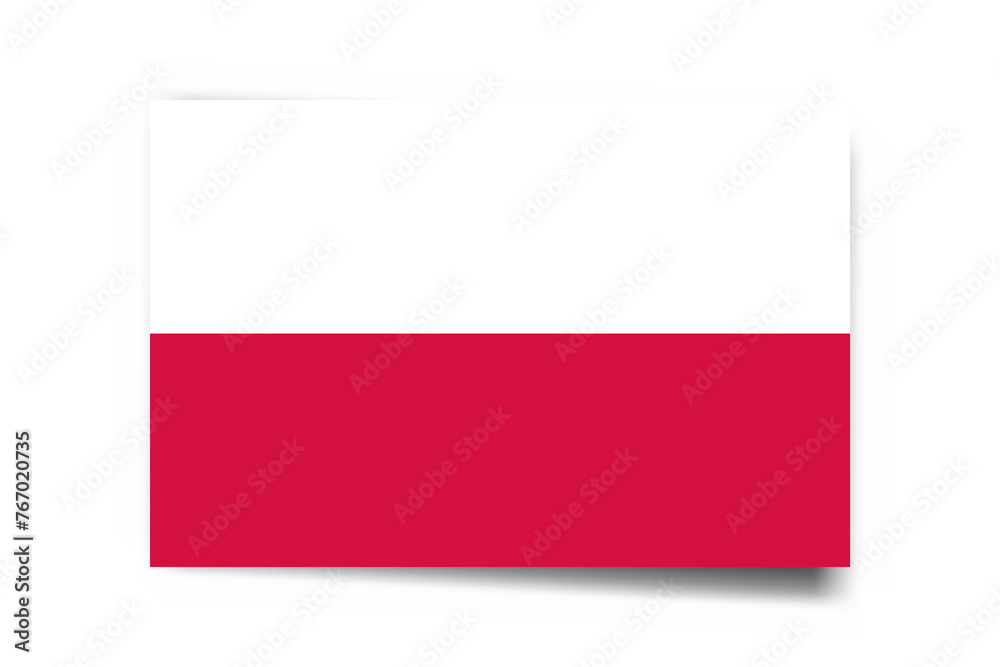 Poland flag - rectangle card with dropped shadow isolated on white background. Poland flag - rectangle card with dropped shadow isolated on white background.
