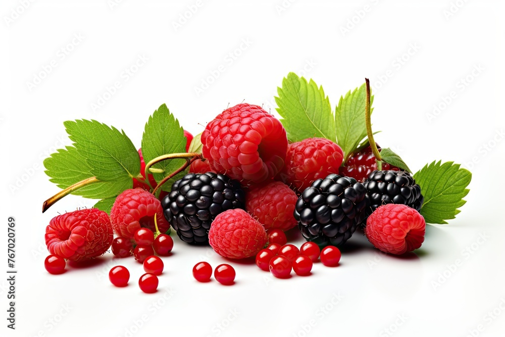 Set of berries raspberry, blueberry, cranberry on white background, isolate