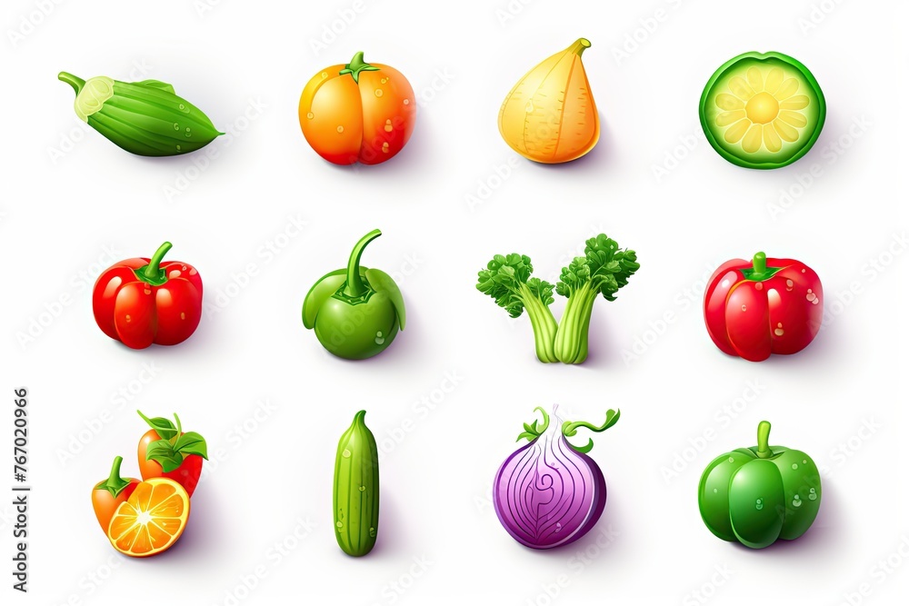 Set of collection of fresh vegetables on white background, isolate, icons. Set of collection of fresh vegetables on white background, isolate, icons.