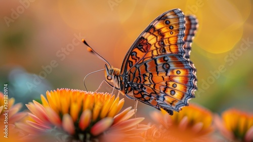 Butterfly Resting on Pink Flower