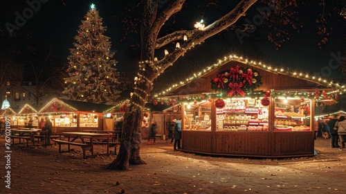 Vibrant Christmas Market Illuminated at Night