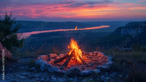 Campfire, Rocks, and Sunset