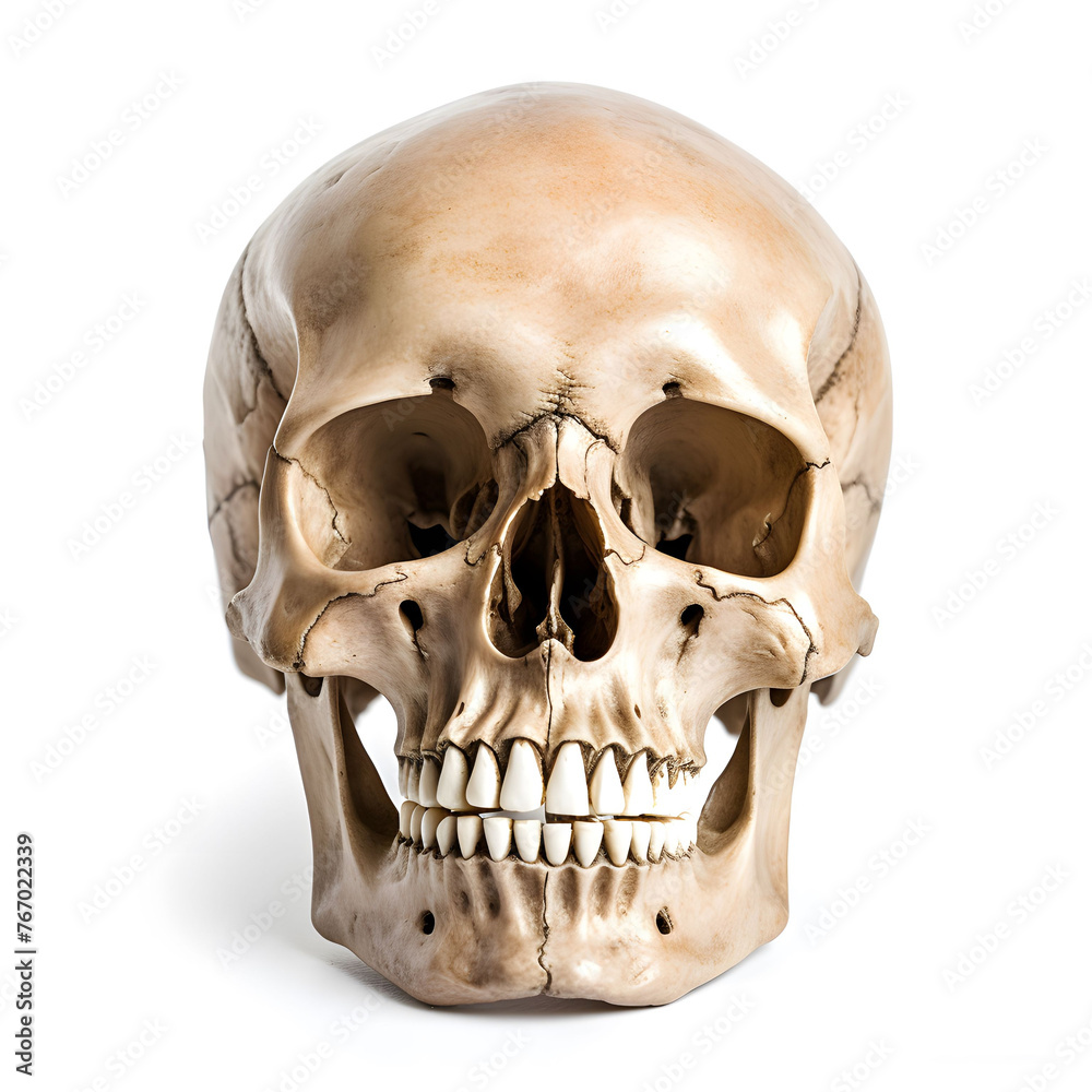Obraz premium Human Skull Isolated on White Background for Scientific Study
