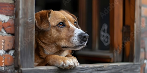 Loyal Dog Patiently Waiting by the Door for Its Beloved Companion © Thares2020