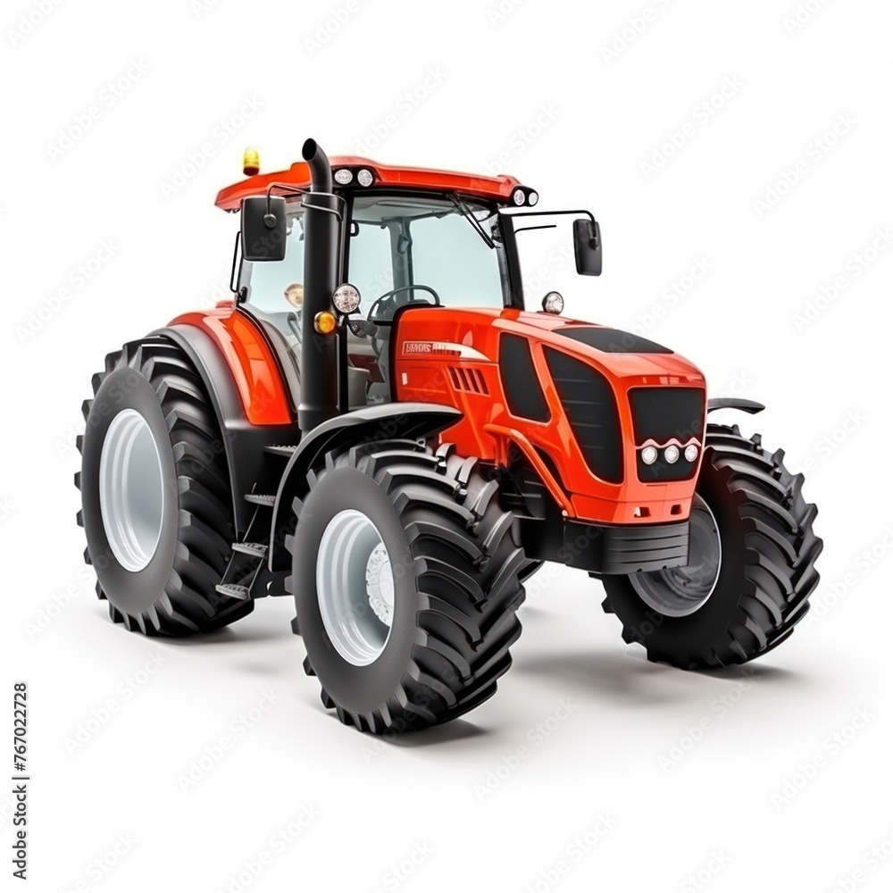Yellow and black tractor with large tires on white background Yellow and black tractor with large tires on white background