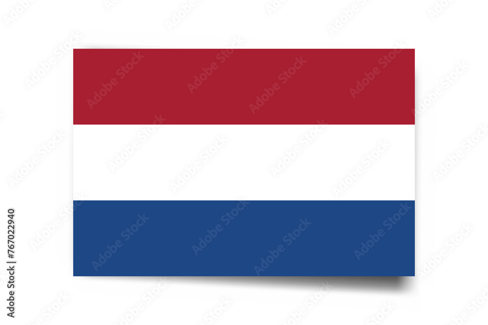 Netherlands flag - rectangle card with dropped shadow isolated on white background. Netherlands flag - rectangle card with dropped shadow isolated on white background.