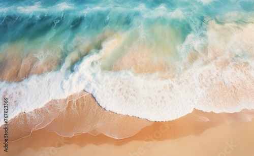 Aerial view of beach with waves photo
