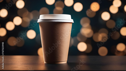 Ripple paper cup with lid. Coffee paper cup set with label. Brown plastic container for drink. Latte, mocha or cappuccino cup for cafe.  AI generated image, ai photo