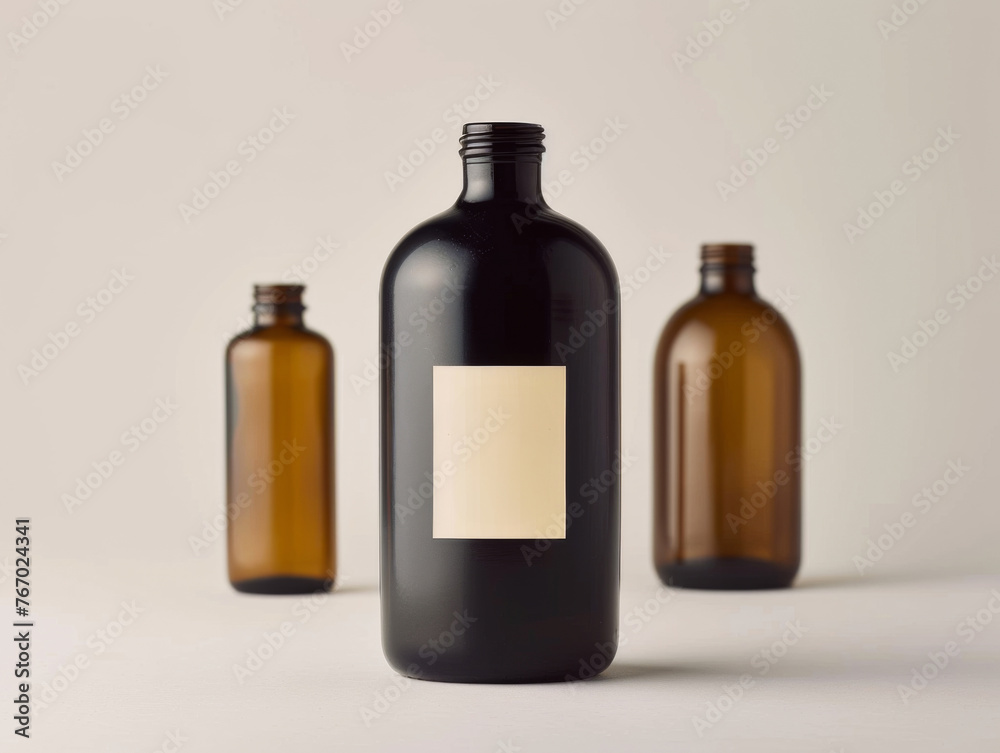 Mock-up of a brown glass bottle with a black cap Mock-up of a brown glass bottle with a black cap