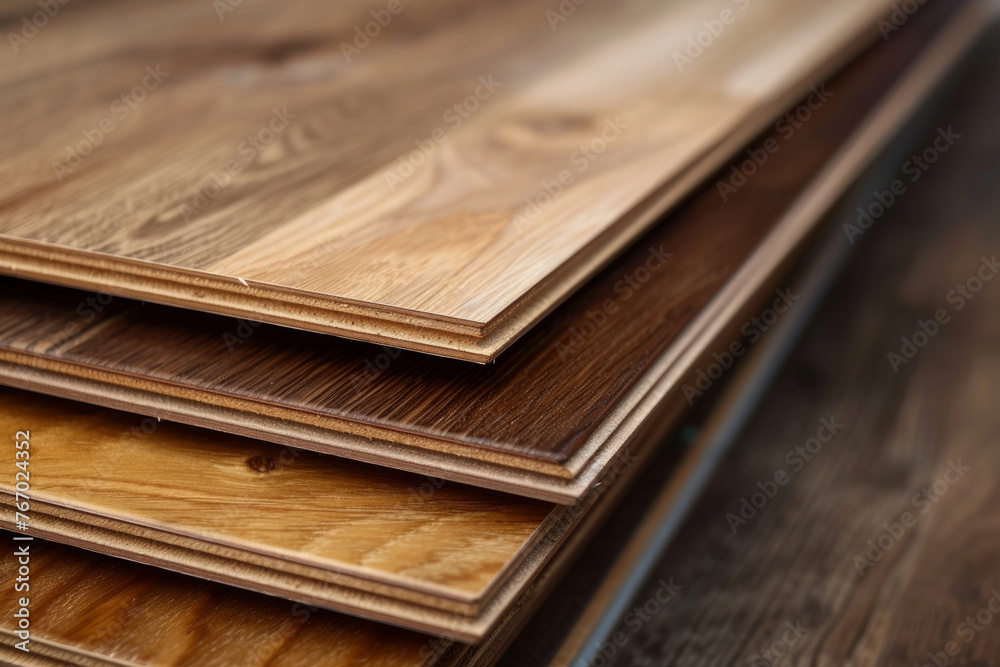 A stack of wood planks with a brown top and a light brown bottom. The stack is made up of different types of wood, including oak and pine A stack of wood planks with a brown top and a light brown bottom. The stack is made up of different types of wood, including oak and pine