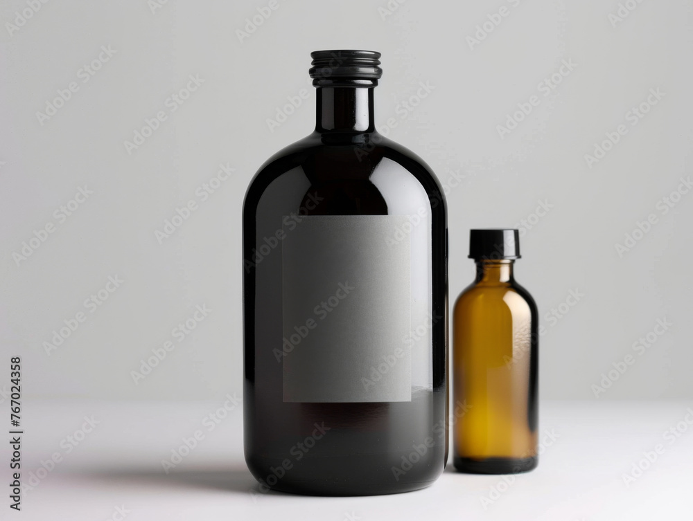 Mock-up of a brown glass bottle with a black cap Mock-up of a brown glass bottle with a black cap