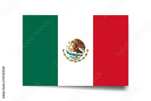 Mexico flag - rectangle card with dropped shadow isolated on white background.