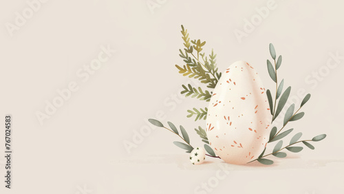 Illustration flat style composition simple icon with easter egg and plant