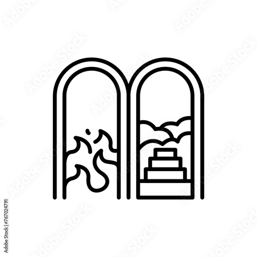 Hell and heaven gate outline icons, minimalist vector illustration ,simple transparent graphic element .Isolated on white background