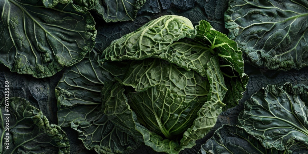 Obraz premium Fresh Organic Cabbage on Dark Surface