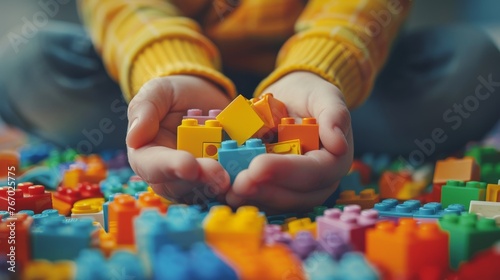 Child Playing With Stack of