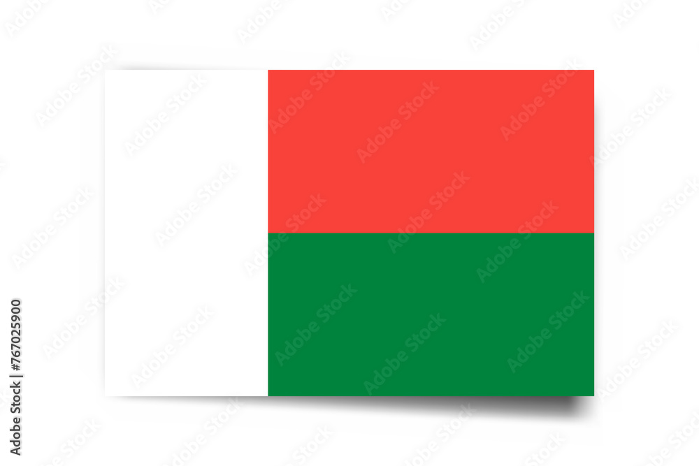 Madagascar flag - rectangle card with dropped shadow isolated on white background.