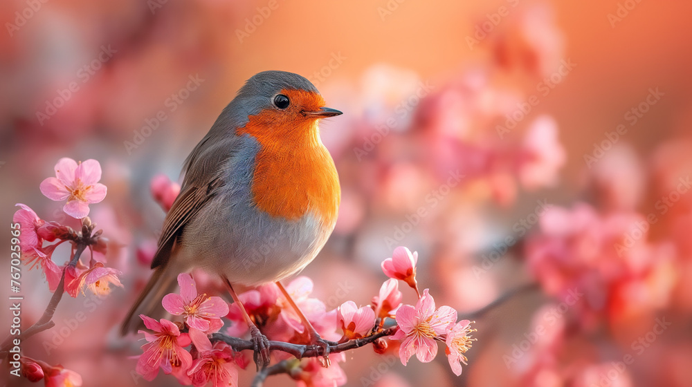 A bird in spring flowers.