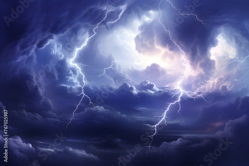 Realistic Lightning Strike Packs , Blue Electrical Storm Over Black Background.