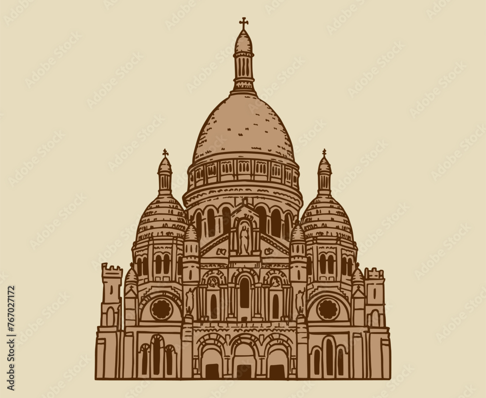Hand drawn vector illustration of Montmartre Basilica in Paris