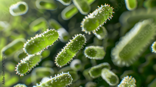 Microscopic bacteria, green color, 3d rendering © Denis