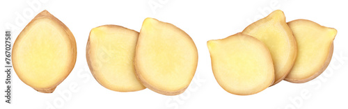 Fresh ginger pieces isolated, transparent PNG, collection, PNG format, cut out, Close-up