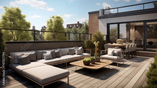 Chic high-end city townhouse with rooftop terrace and sleek modern interiors. © Aeman