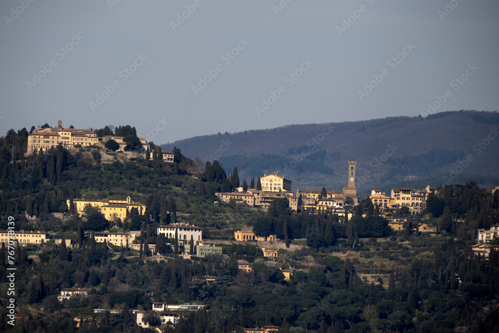Florence Aerial view cityscape from giotto tower detail near Cathedral Santa Maria dei Fiori, Brunelleschi Dome Italy Florence Aerial view cityscape from giotto tower detail near Cathedral Santa Maria dei Fiori, Brunelleschi Dome Italy