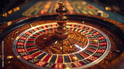  Close-up photo of casino roulette wheel spinning toward selected number