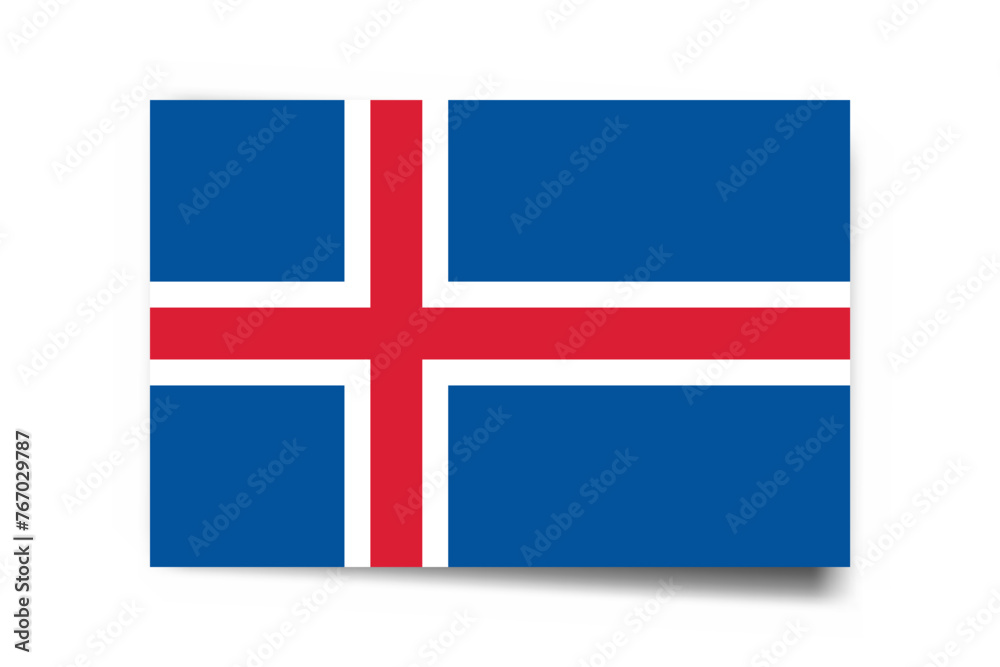 Fototapeta premium Iceland flag - rectangle card with dropped shadow isolated on white background.