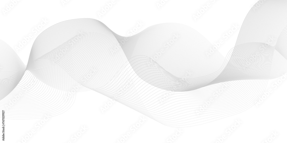 Abstract white and gray digital blend wave lines and technology background. Modern white flowing wave lines and glowing moving lines. Futuristic minimal technology and sound wave lines background.