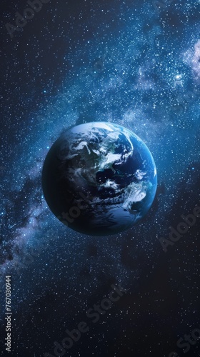 space, milky way, uninhabitable pale blue colored terrestial planet in the centre of the frame with no clouds photo