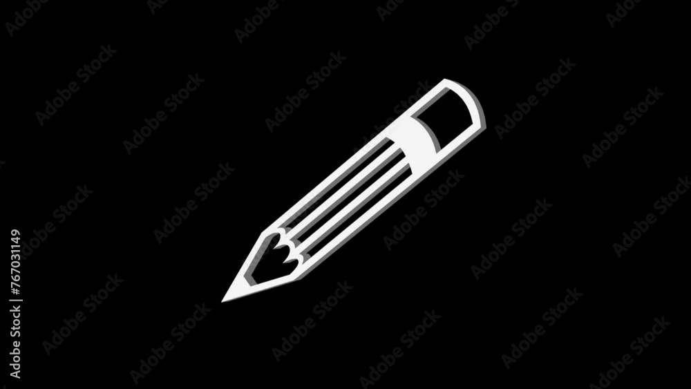 3d pencil logo icon loopable rotated white color animation on black background