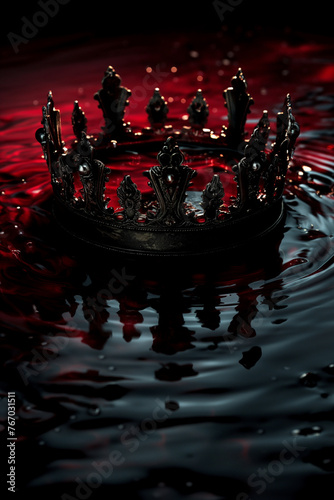 Fantasy medieval concept of a Royal crown and blood. Rise and fall of empires. Mythology and Historical death of a King or Queen. Other Symbolism: rebellion, sorcerer, fortress, valor, heretic, ruler photo