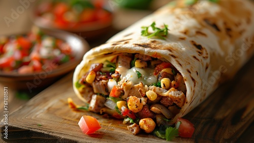 Delicious and vibrant burrito filled with a mix of savory ingredients